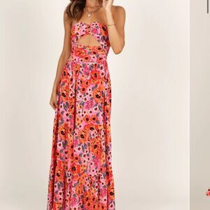 Petal & Pup Strapless Floral Dress - Pink and Red